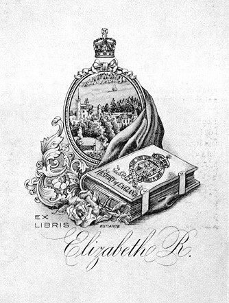 Exlibris designed by Juan Estiarte Samsó for Queen Elizabeth II of England