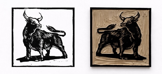 Plaque et estampe réalisées sur linoléum